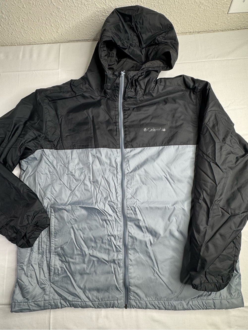 Columbia Black & Light Gray Hooded Windbreaker Jacket